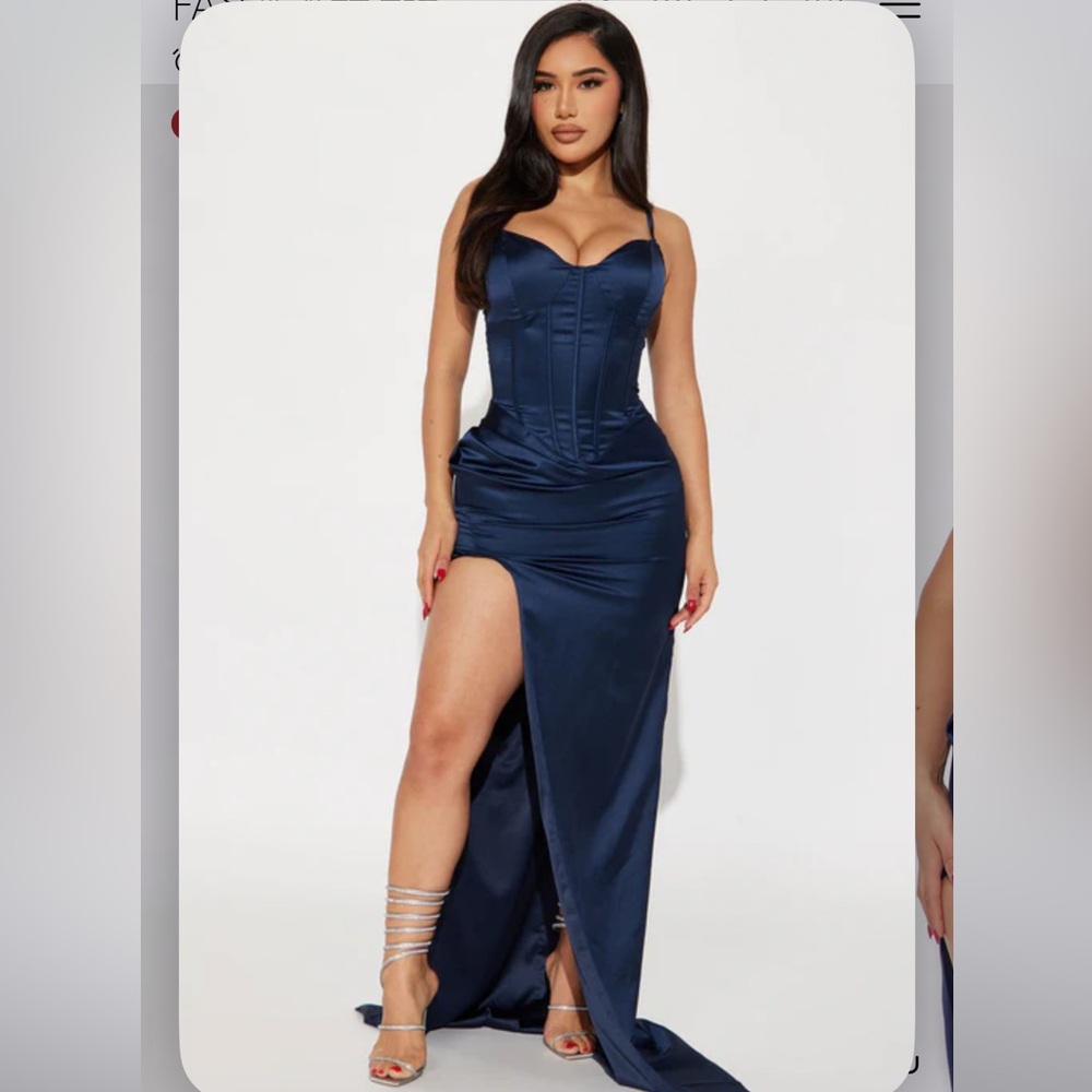 Elegant Navy Satin Gown